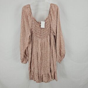 Lovely Melody Orange White Leopard Smocked Babydoll Dress Plus Size Women's 3XL